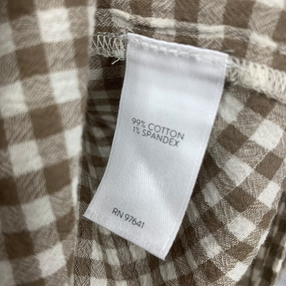 J. Jill Plus Sz 1X Tan Gingham Button Front Top Blouse Tunic Cotton Boyfriend - Picture 4 of 7